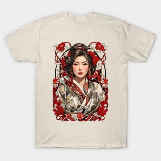 Japanese Geisha Yakuza Oriental retro vintage floral design T-Shirt